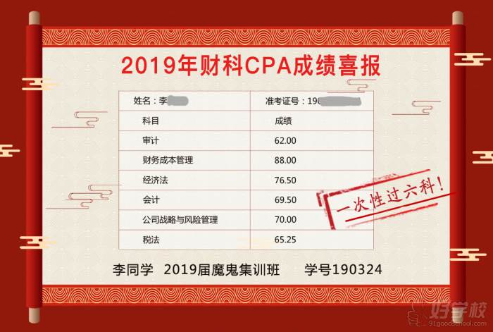 北京财科学校注会一次过六科学员